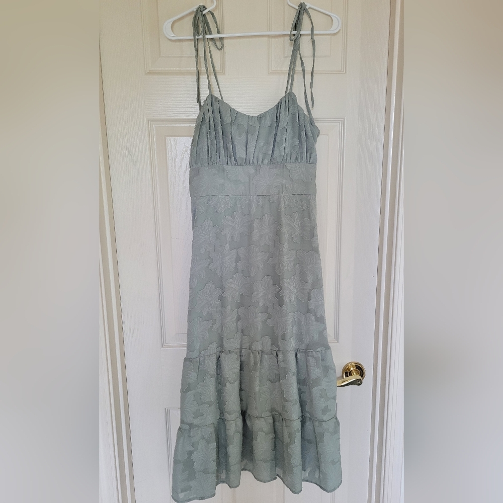 Sage Green Floral Midi Maxi Spring Dress